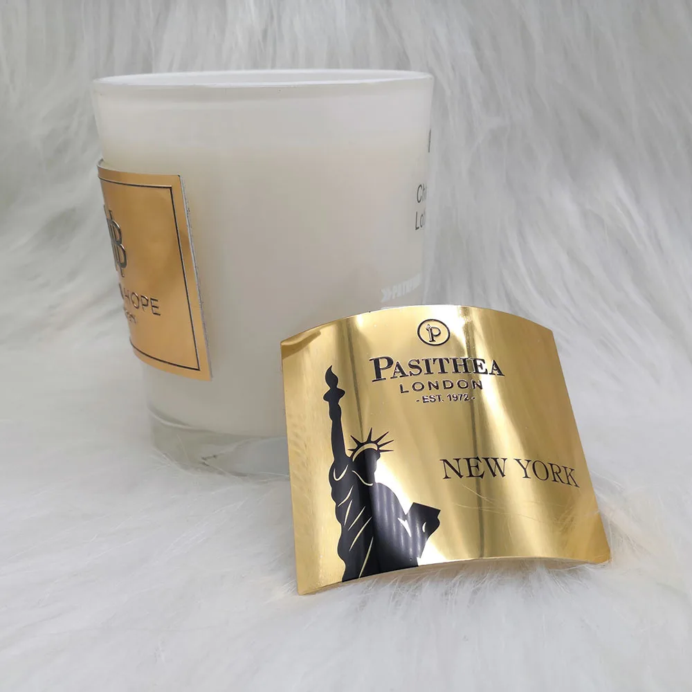 Custom candle jars luxury stickers metal embossed candle logo stickers candle boxes packaging metal label sticker