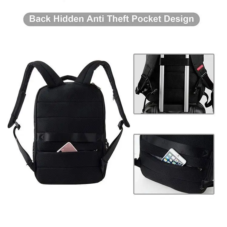 BSCI factory Business Laptop Backpack Side Load Computer Travel Bag Usb Port Water Resistant 15.6 Inch Black
