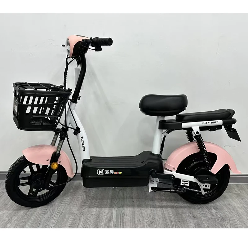 2024 Wholesale 350W 48V E Bike Scooter 14 Inch Two Seat City Electric Bike Ebike Bicycles With Basket