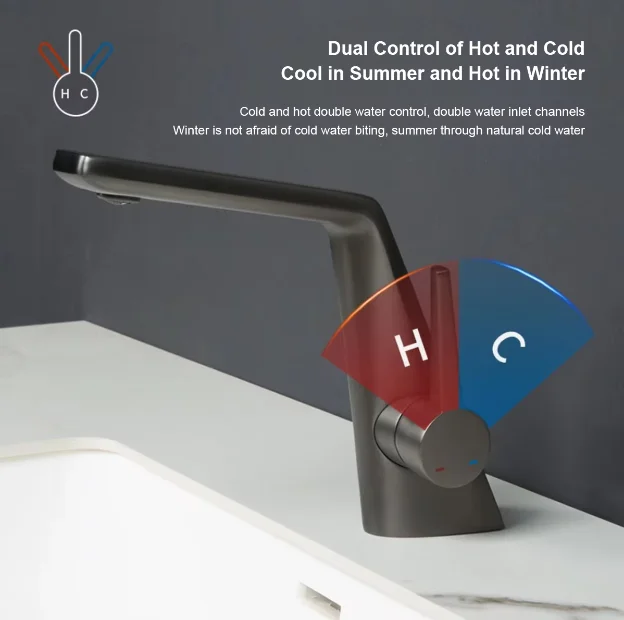 Fashionable Gun Black Brass Basin Faucet Single Handle Single Hole Deck Mounted Tap with Ceramic Valve Core for Bathroom