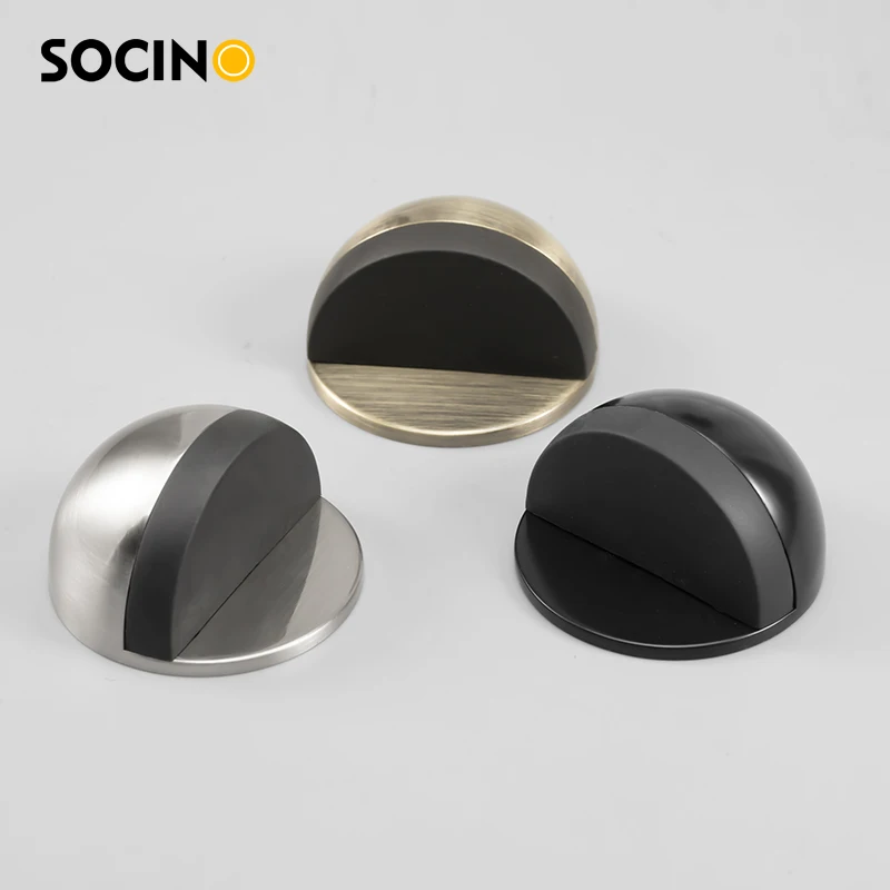 Anti-Collision Hotel Bathroom Doorstop 3M Adhesive Zinc Alloy Black Doorstop with Two Mounting Methods Screw & Glue Options