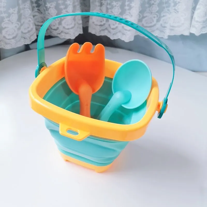 Summer outdoor sand game baby bathroom folding silicone beach bucket toy