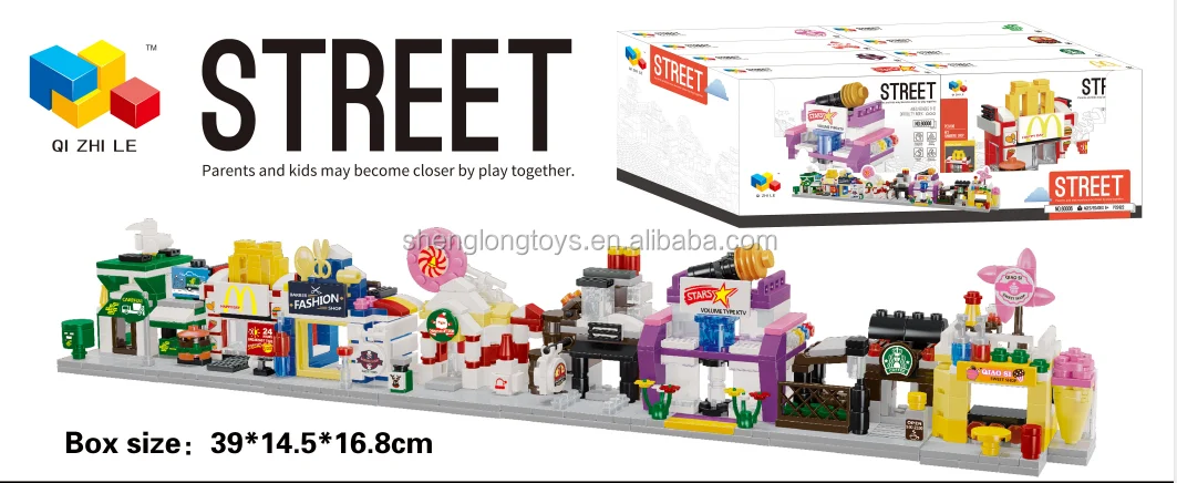 8 Models shop building bricks model small house city street store educational kids toys gift going block