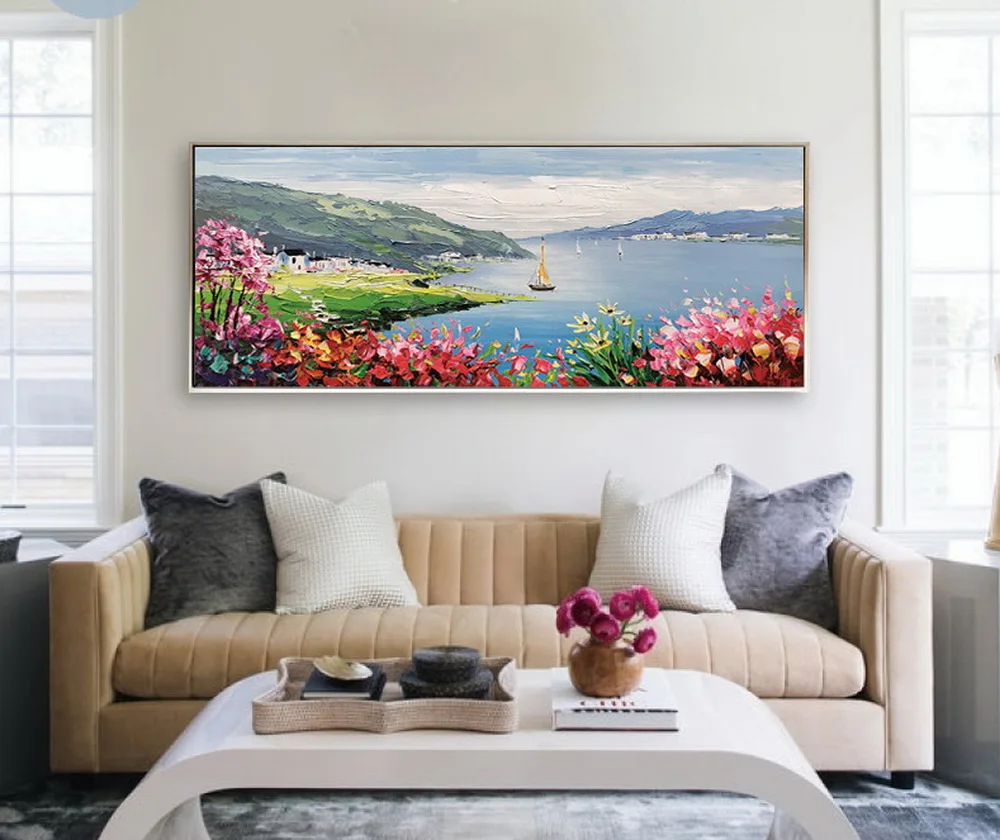 Factory Hot Sale Hand Painted Spring Wind Seascape Oil Painting Heavy Textured Canvas Wall Art Abstract Of Modern Wall Painting