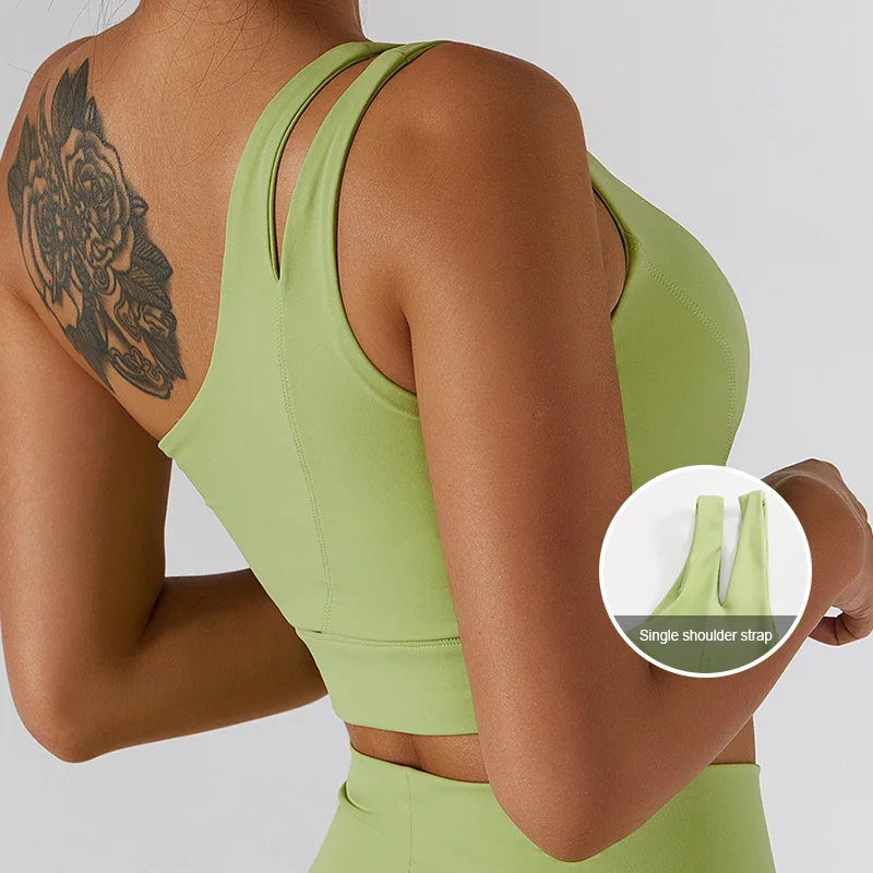 BWX6358-1 Women Sexy One Shoulder Bra Beauty Back Quick Dry Summer Sports Yoga Bra Padded Workout Tops Activewear