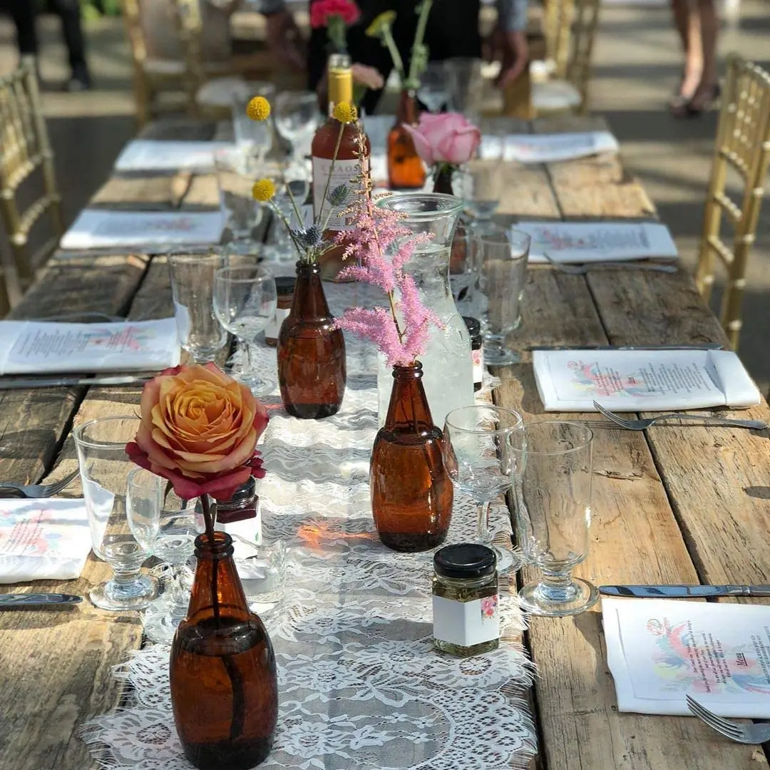 11*118 inch Thanksgiving White Classy Embroidered Reception Decor Rose Floral Netting Lace Table Runner