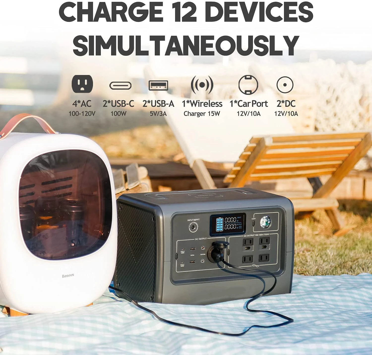 700W Portable Solar Generator Pure Sine Wave Charging Power Bank  Power Station For Outdoor Camping Power Outage Home Off-grid