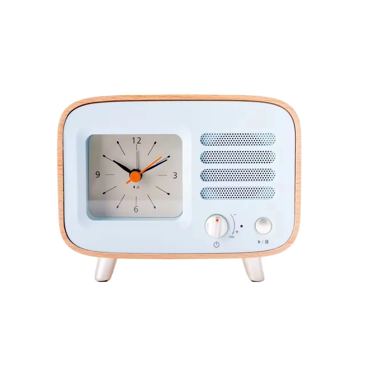 Creative Multi-Functional Quartz Desk Clock Solid Wood with Simple Small Speaker Portable Mini Card Alarm Size13*10*4.7