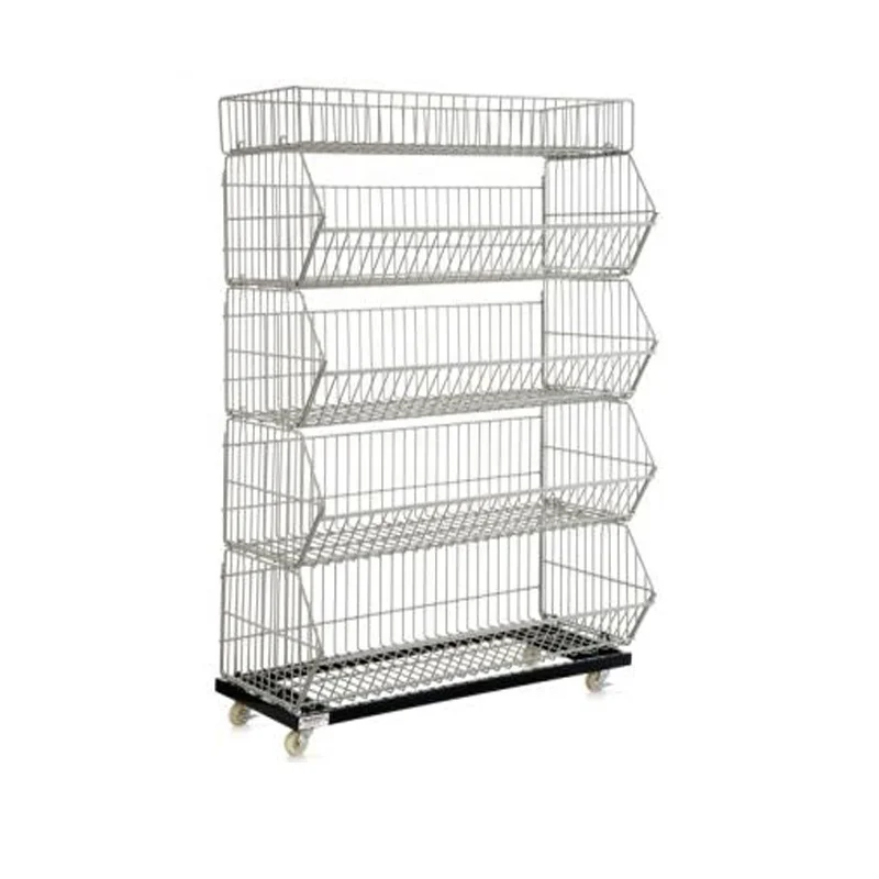Supermarket metal retail stackable wire basket display rack stackable wire beveled basket