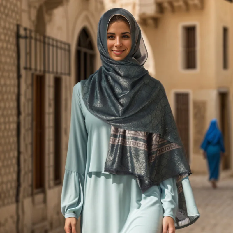 Fashion ethnic shimmer striped headscarf khimar viscose jersey hijab tassel turbans plain cotton knitted shawl for women custom