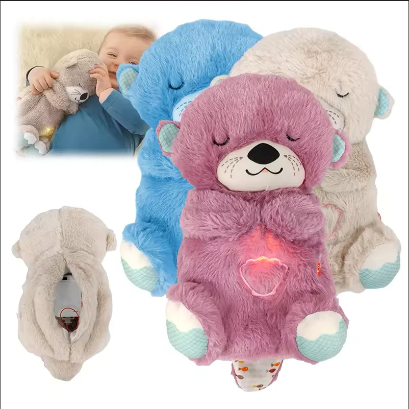 2024 Sleep And Playmate Nighttime Otter teddy Musical Stuffed Baby Plush soft Toy Breathing bear With Light Sound