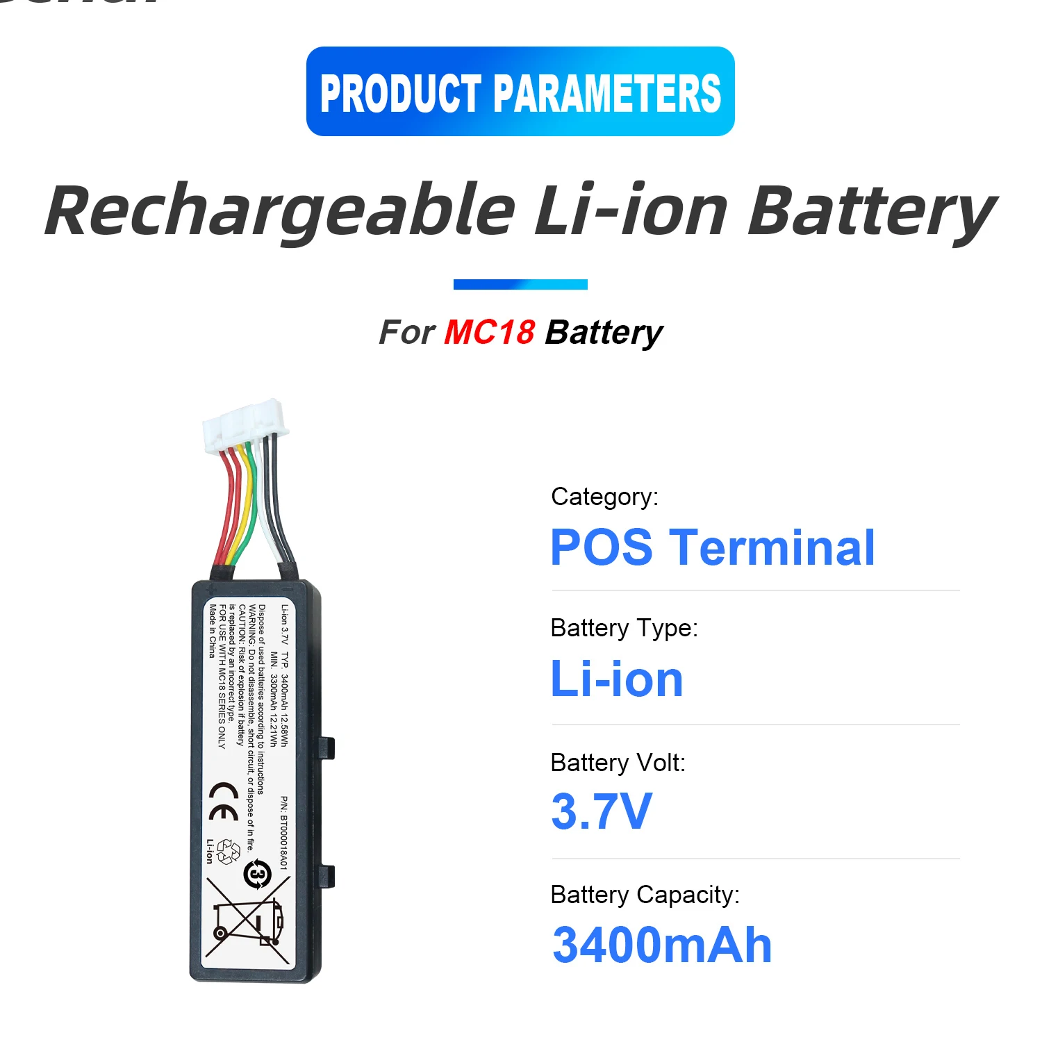 3.7V 3400mAh OEM NEW Battery for Motorola Symbol MC18 Collector battery BTRY-MC18-27MAG-01 Scanner battery