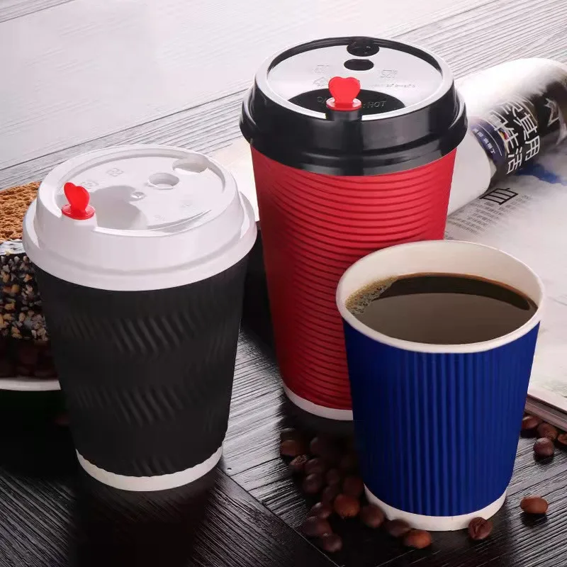 Customizable 4/6/8/12/16oz Disposable Ripple Wall Paper Cups for Beverages Black with Lid & Logo for Milk Coffee-Factory Designs