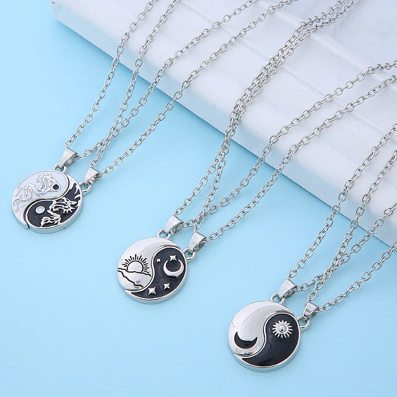 Go Party Fashion Yin Yang Tai Chi Matching Necklace Best Friend Friendship Couple Necklace Enamel Dragon Sun Pendant Necklaces