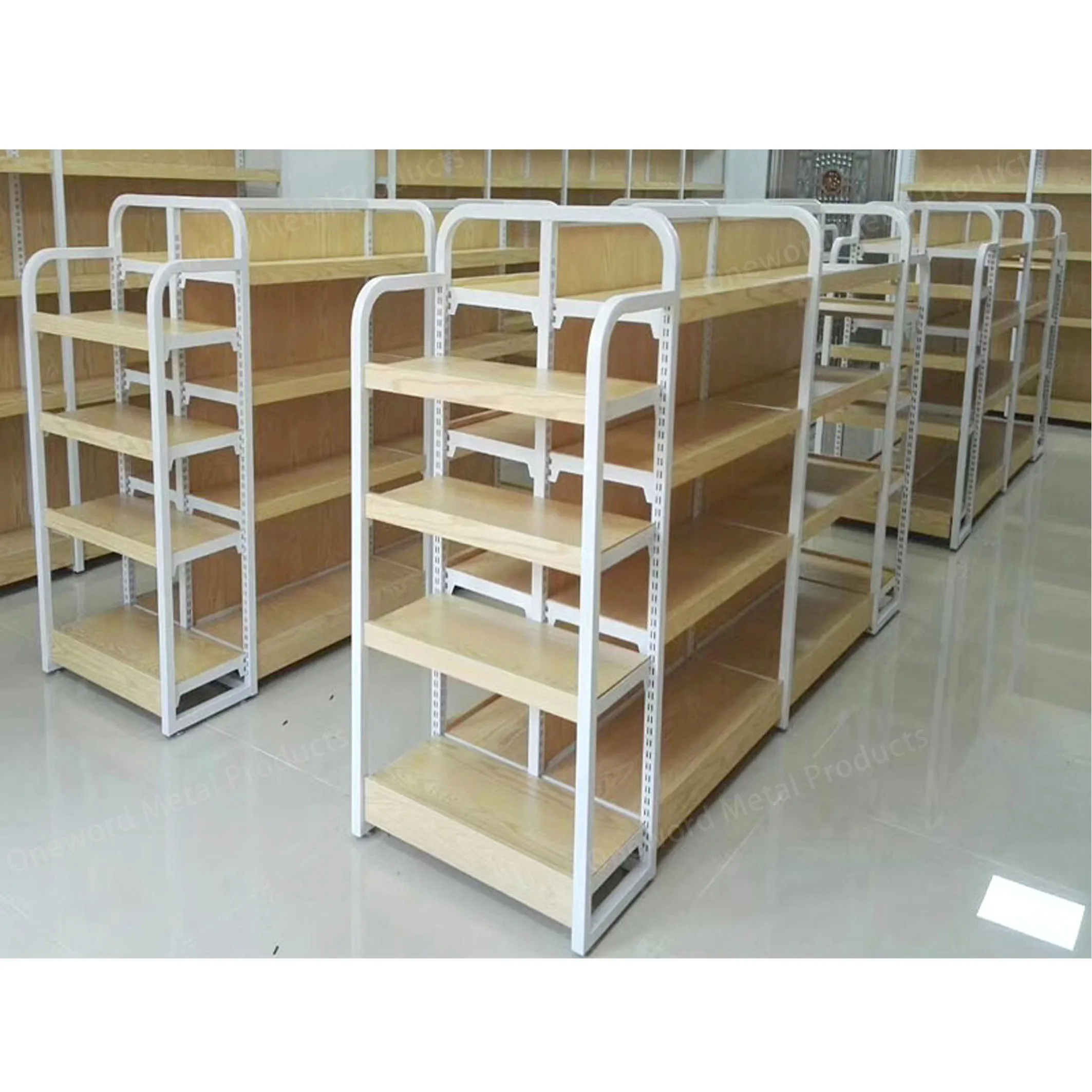 High Quality Steel Wood Supermarket Shelves Wooden Storage Shelves Gondola Supermarket Shelving