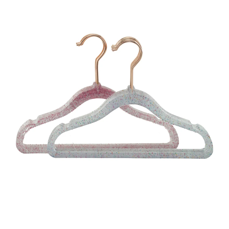 New Arrival Travel  Non Slip Popular Transparent Glitter Powder Environment-friendly Plastic Clothes Hangers