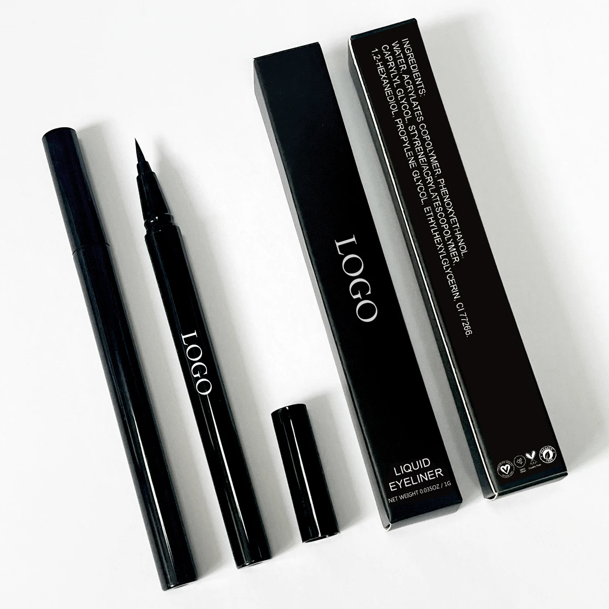 Low moq waterproof private label long lasting eye liner pencil makeup cruelty free vegan black liquid eyeliner