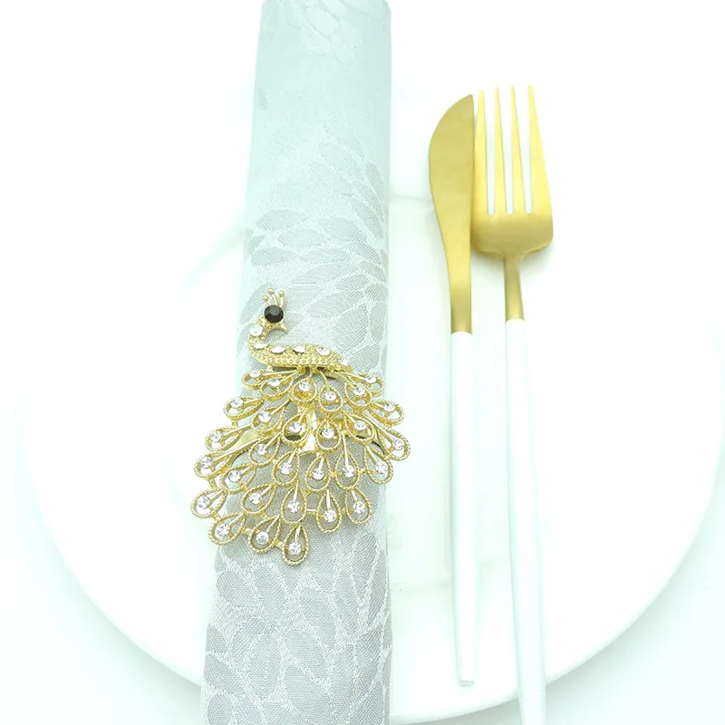 INT Tableware gold plated elegant peacock napkin ring holiday table decoration