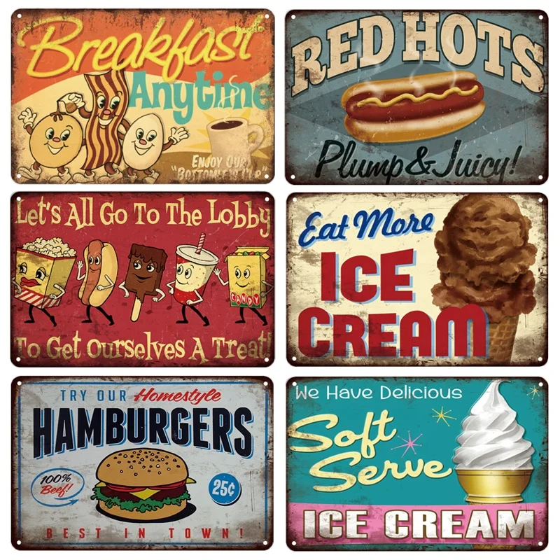 wholesale antique  metal plaque food signs custom made decorative retro metal tin signs