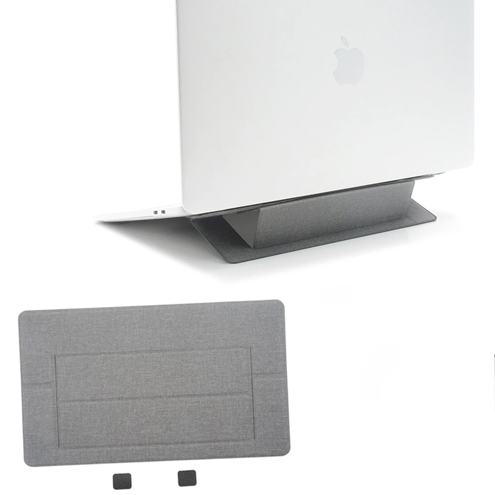 New arrival Customizable Adjustable foldable mini invisible PU Leather portable rectangle folding laptop stand