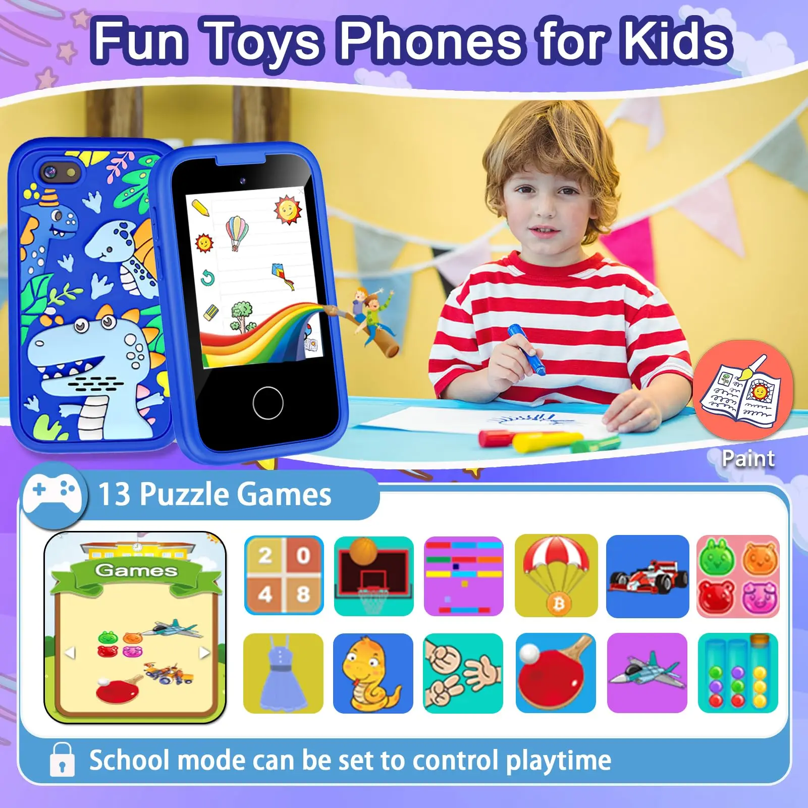 Kids Smart Phone Christmas Birthday Gifts Toys Cell Phone Touchscreen Toddler Learning Play Phone with Dual Camer