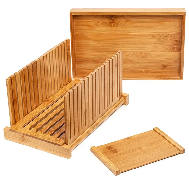 Custom Bamboo Bread Slicer Crumb Tray Bread Cutting Board Bread Slicing Guide For Wholesale