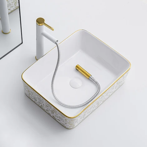 Modern luxury gold rim multi-style porcelain sanitary ware art basin ceramic face hand washbasin bathroom sinks