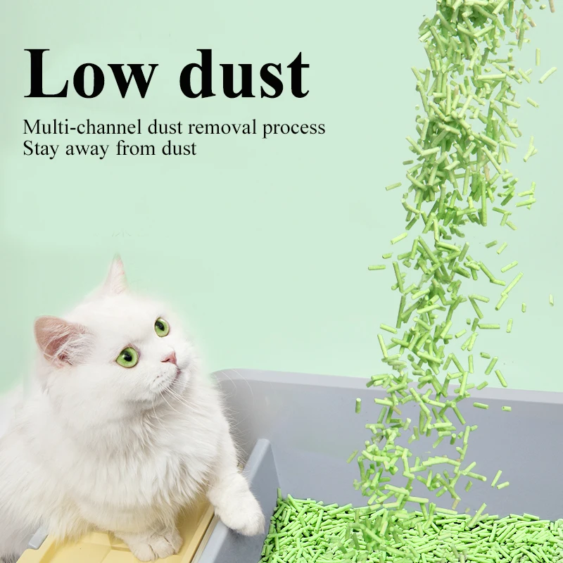 Manufacturer OEM Premium Easy Clean Plant Cat Sand Green Tea Scent 6l Eco Clean 2mm Stripe Shape Strong Clumping Tofu Cat Litter