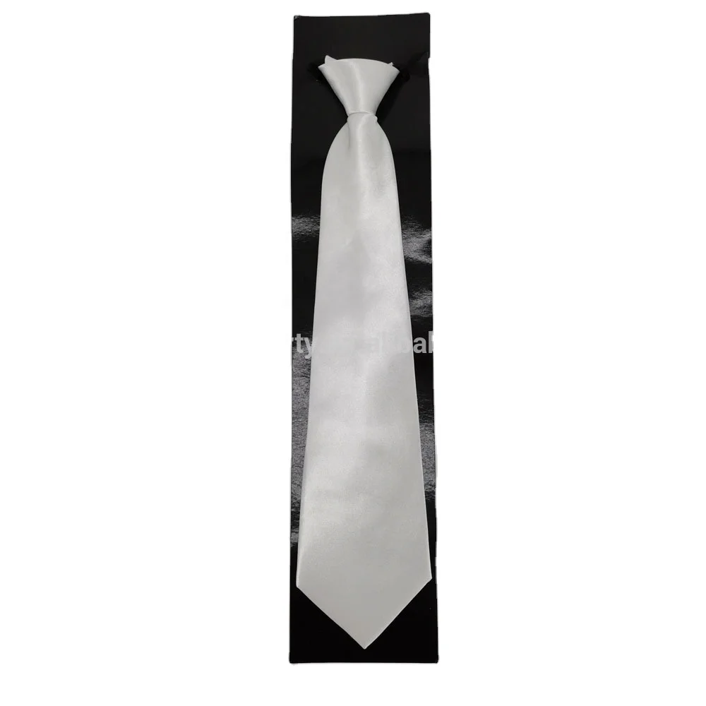 
White tie with zipper on backside polyester easy to pull lazy necktie for adult party accessories 