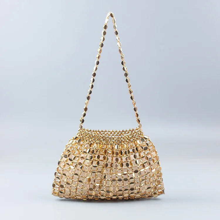 Women Silver and Gold Luxury Beads Bag Shiny Bling Dumpling Bag Purse Ctossbody Evening Clutch Bag