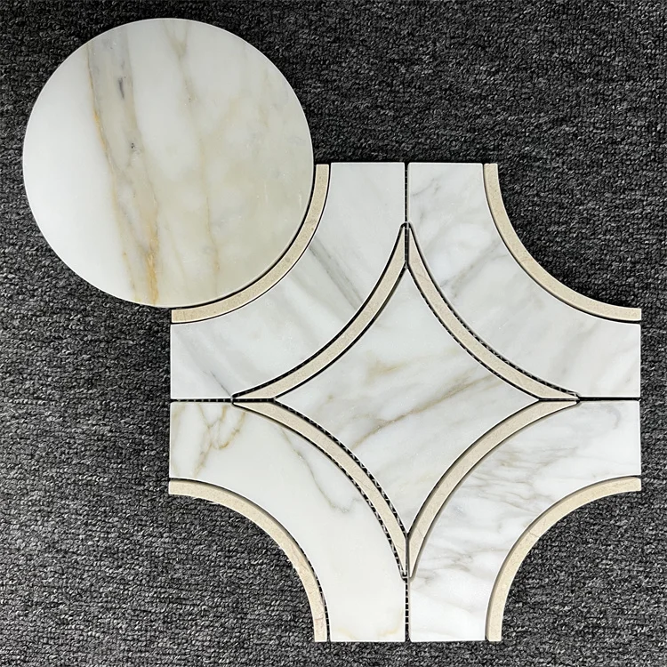 GOLDTOP Flooring 100% Natural Calacatta Gold Marble Mosaic Medallion Tiles For Hospitality Projects Floor Cover