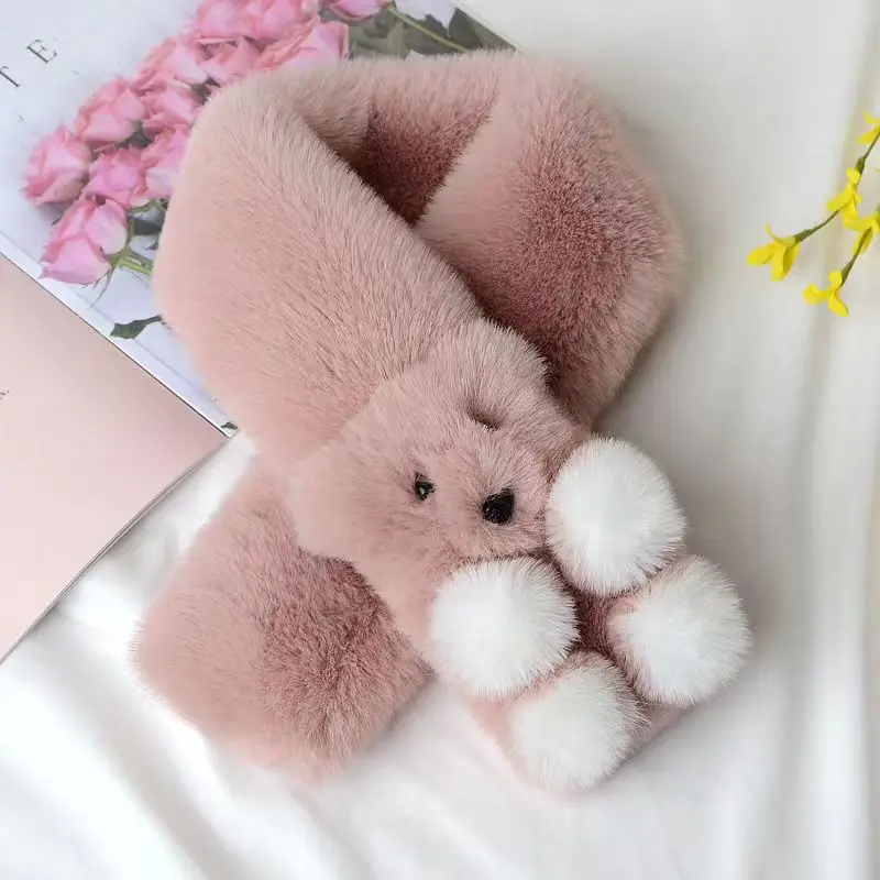 Зимний модный милый дизайн мультяшный медведь животное украшение теплый детский супер мягкий плюшевый шарф из искусственного меха