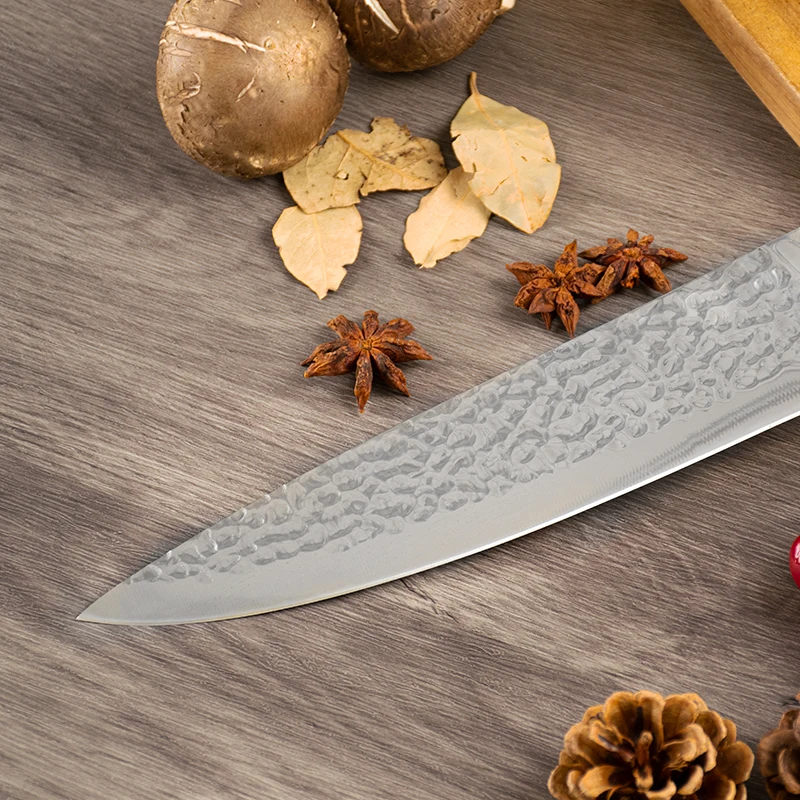 8 inch 5cr15 Stainless Steel Hammer Pattern Kitchen Chef Knife With Ergonomic Pakka Wood Handle