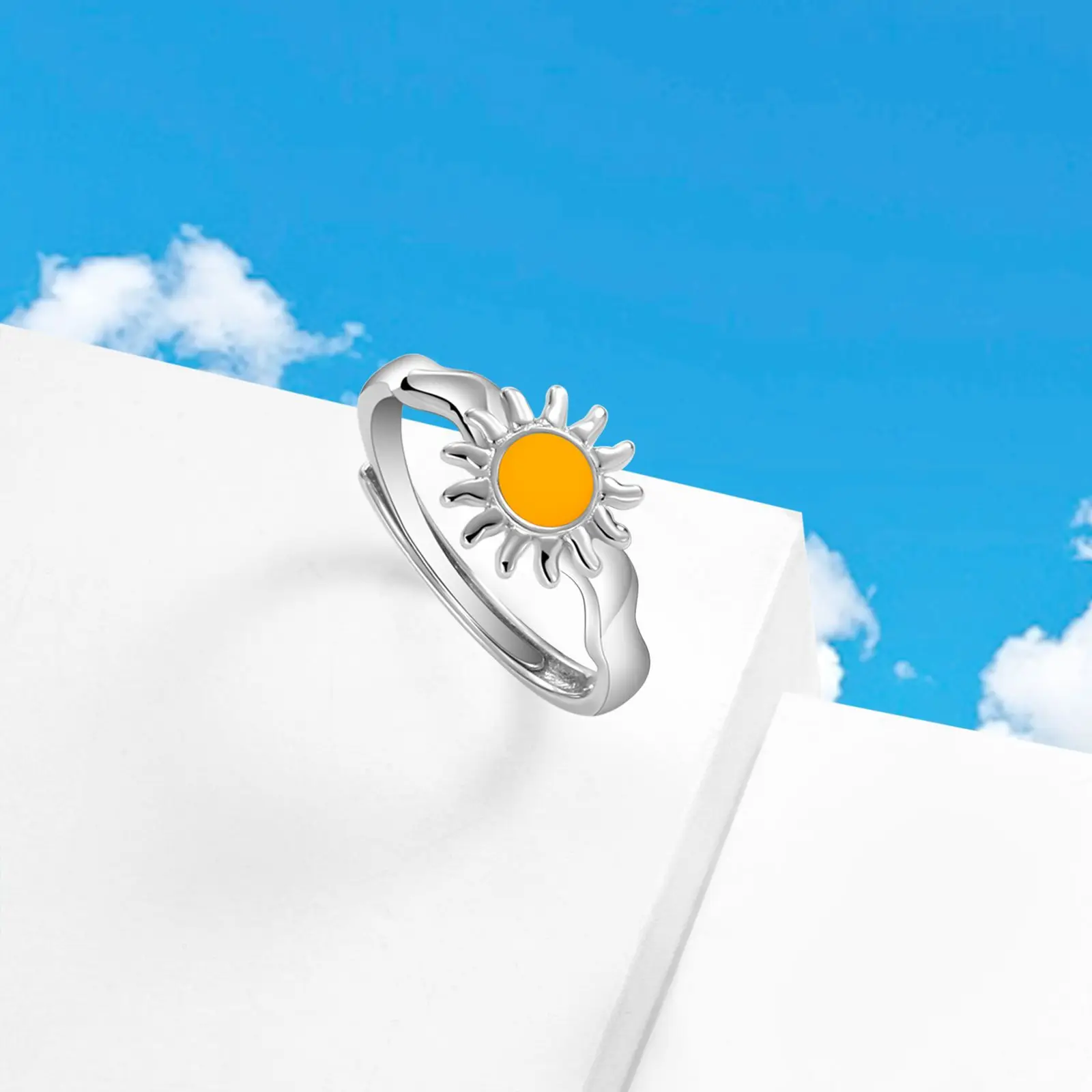 Sun Moon and Stars Couple Open Ring Pair 925 Sterling Silver Light Luxury INS Pair Ring Perfect Gift for Girlfriend