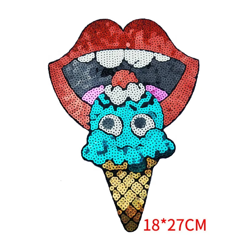 Shenglan Sequin Lips Patches Sew On or Iron Large Cartoon Mouth Tongue Lip DIY Appliques Hoodies T-Shirt Jeans