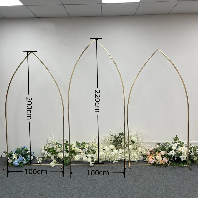 3 PCS Wedding Arch Backdrop Balloon Stand Background Metal Shiny Gold Plating Outdoor Flower Door Shelf Frame Party Decoration