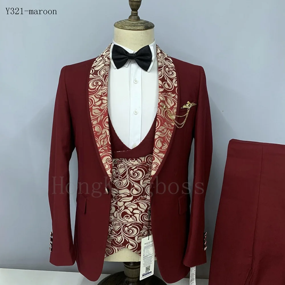 fashion jacquard fabric men wedding commercial casual suit set 3 piece suits set for men mens business suits set luxury