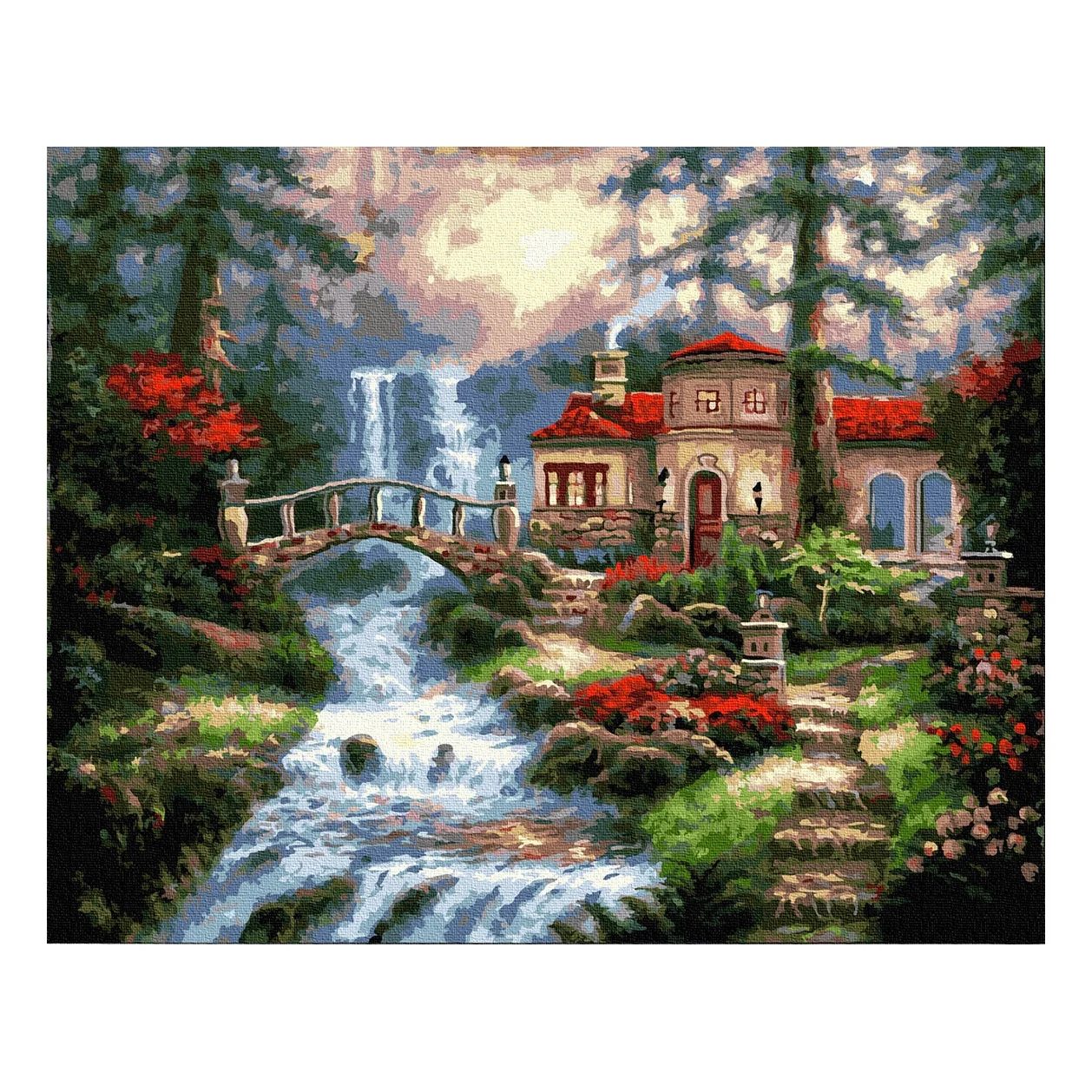 Paint boy Forest villa scenery oil painting digital diy waterfall landscape painting 40*50cm  decorative painting (1600132417807)