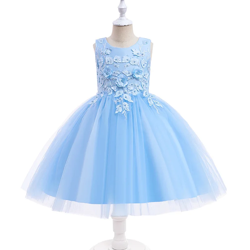 Satin Material Beautiful Girl Party Dress Child Wear Medium Pic Sleeveless Autumn Sustainable Crocheted Girls Boutique Clothing