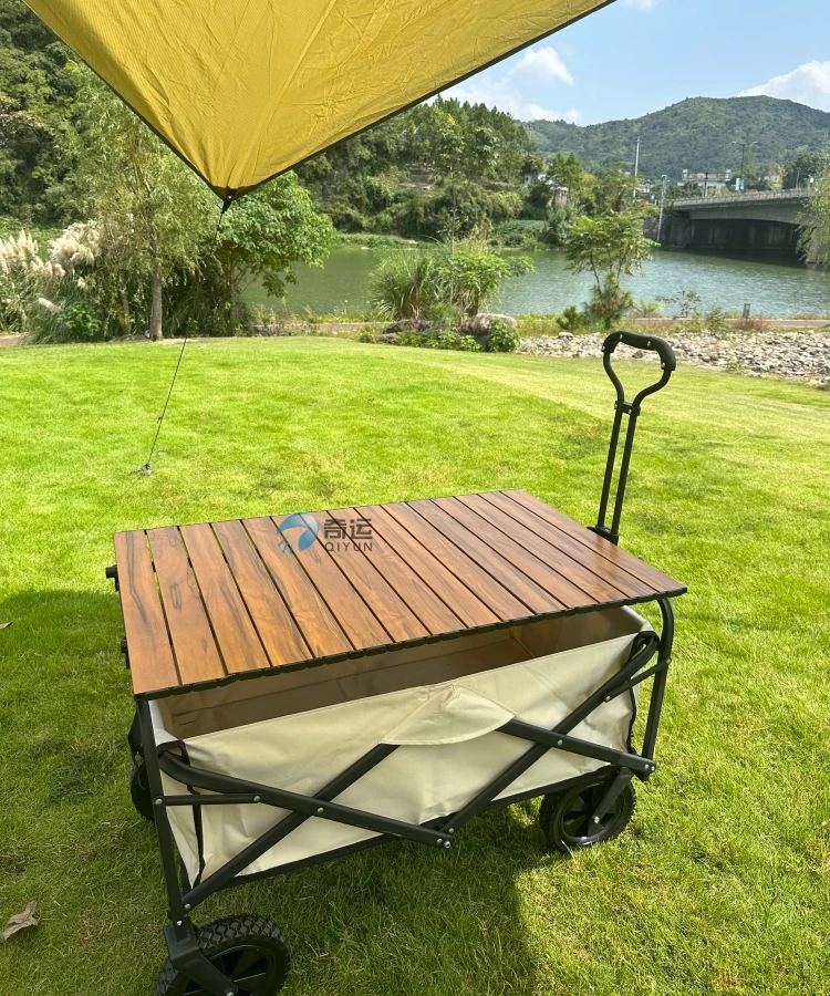 Collapsible Folding Wagon Beach Wagon Cart Heavy Duty Foldable with Big Wheels Utility  Wagon with Side Pocket And Desktop