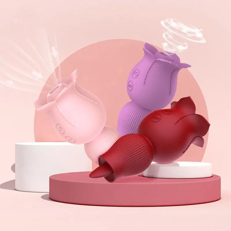 2021 New Luched Sex Toys Pink Rose Silicone Clit Sucking Magic Tongue Vibrator Rose Vibrator Nipple Stimulater Female Orgasm Toy