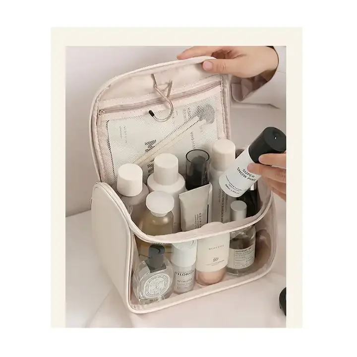 Luxury PVC Cosmetic Bag Lady Washbag PU Makeup Storage Bag PVC Clear Travel Hanging Bag