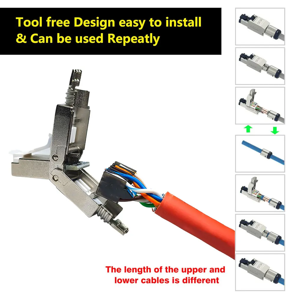Tool-free Alloy Shielded Ethernet Network Field Termination Ftp Cat7 Toolless Rj45 Connector Modular Plug