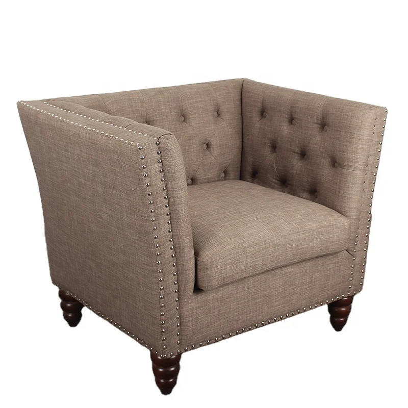 China Foreign export living room low arm furniture hotel club nail pull buckle single seat fabric sofa