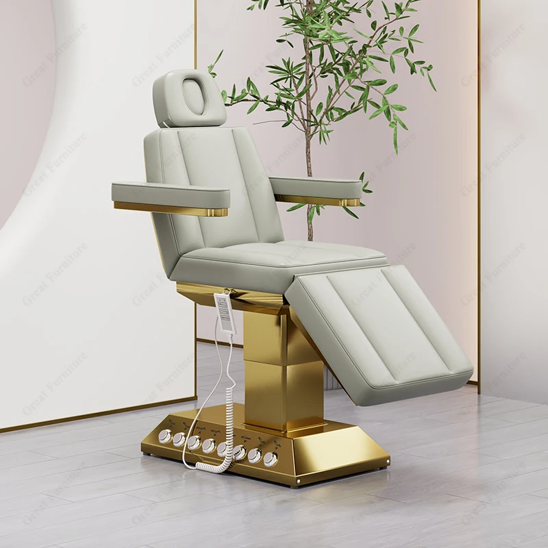 Hot sale heavy duty 4 motors salon cosmetic spa table luxury grey gold electric aesthetic clinic facial bed
