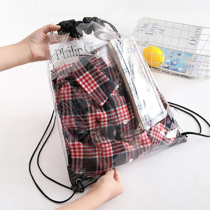 Wholesale Sports Storage Dirty Clothes Clear Drawstring Bags Travel Storage Waterproof Gym Beach Bag Pvc Drawstring Bag