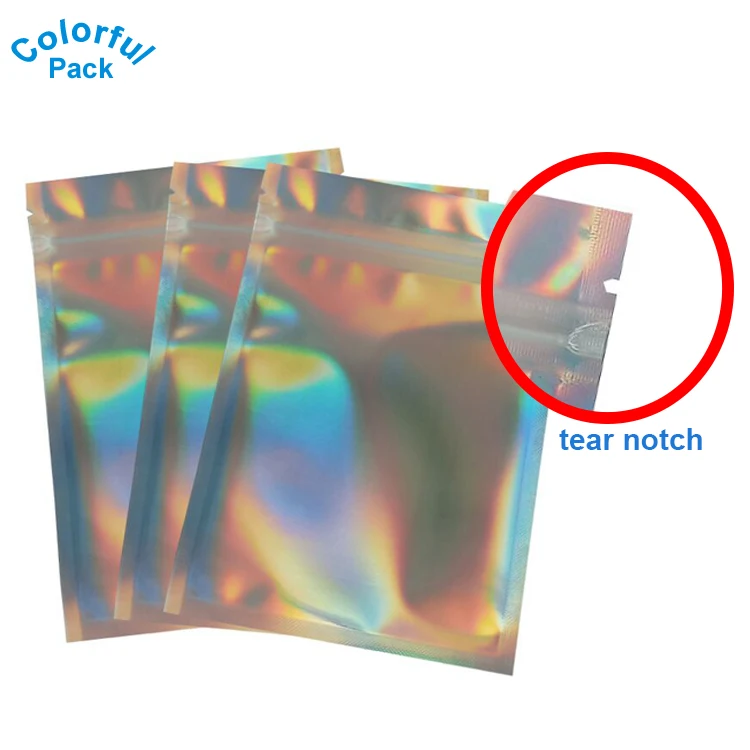 Holographic Colorful Shiny 3 side sealing bags with zip lock