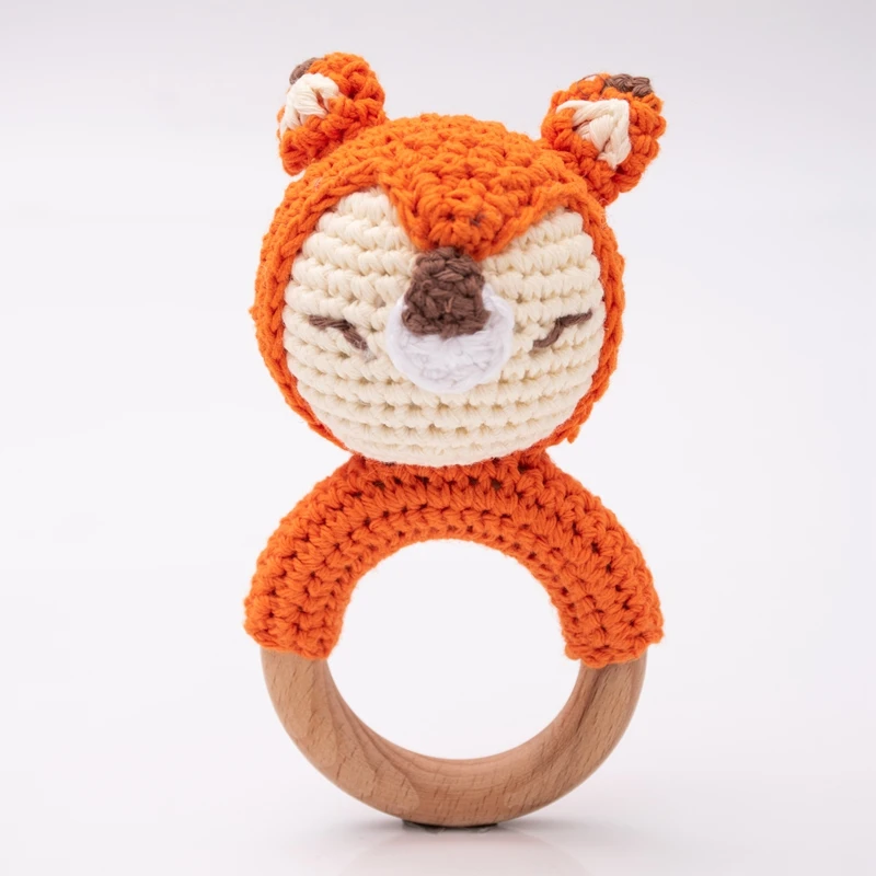 Exclusive Crochet Small Size Animal Rattle Wood Crochet  Rattle Toy Baby Teether Baby Teething Ring Wood