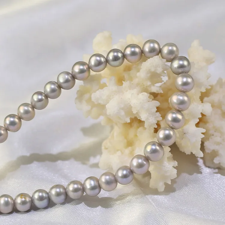 7-8mm AA off round silver grey freshwater oyster pearl in bulk price real pearl beads  handmade accessories material