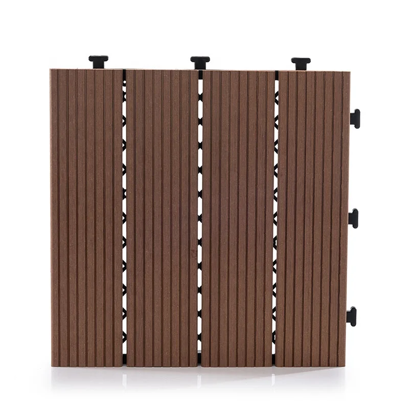 wholesale wood look brown engineered plastic wood interlocking composite outdoor deck tiles